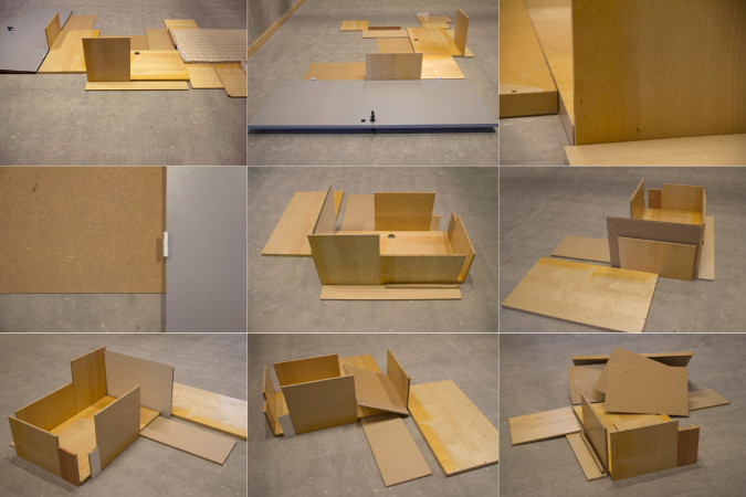 ”Uden titel”, midlertidige kompositioner, 2012. Udvalg fra storskraldsbunker, ca 60 x 200 x 200 cm