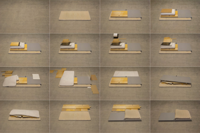 ”Uden titel”, midlertidige kompositioner, 2012. Udvalg fra storskraldsbunker, ca 60 x 200 x 200 cm